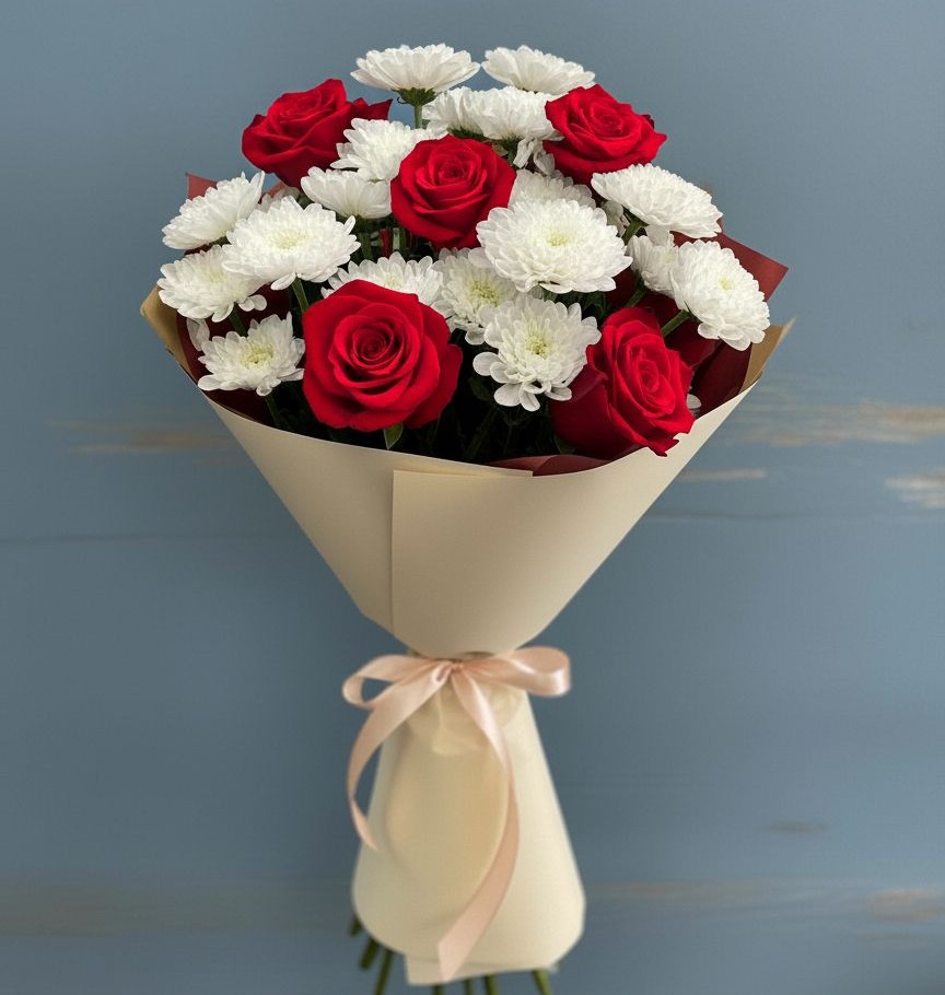 Букет цветов из: Розы и Хризантемы в Касли