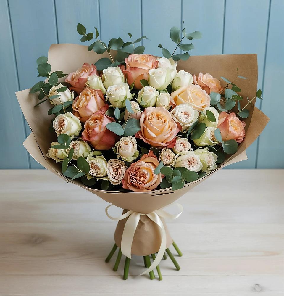 Букет цветов из: Альстромерии и Розы в Касли