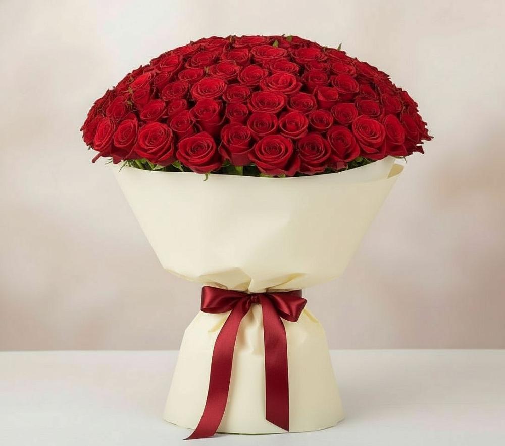 Букет 101 Красная роза Милано в Касли