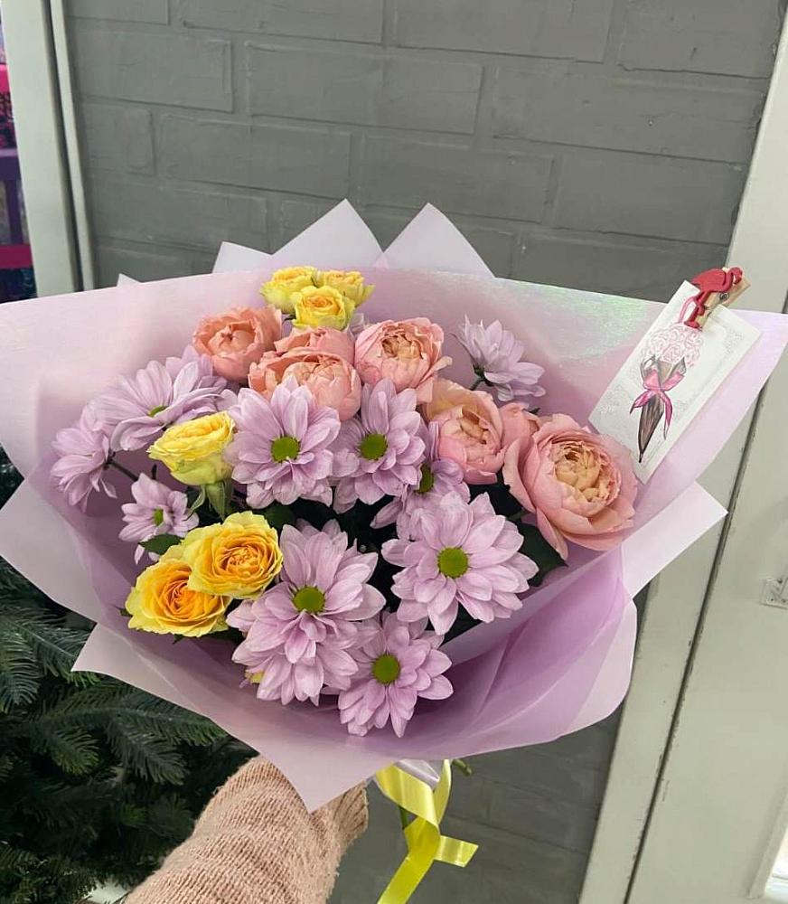 Букет цветов из: Хризантемы и Розы в Касли