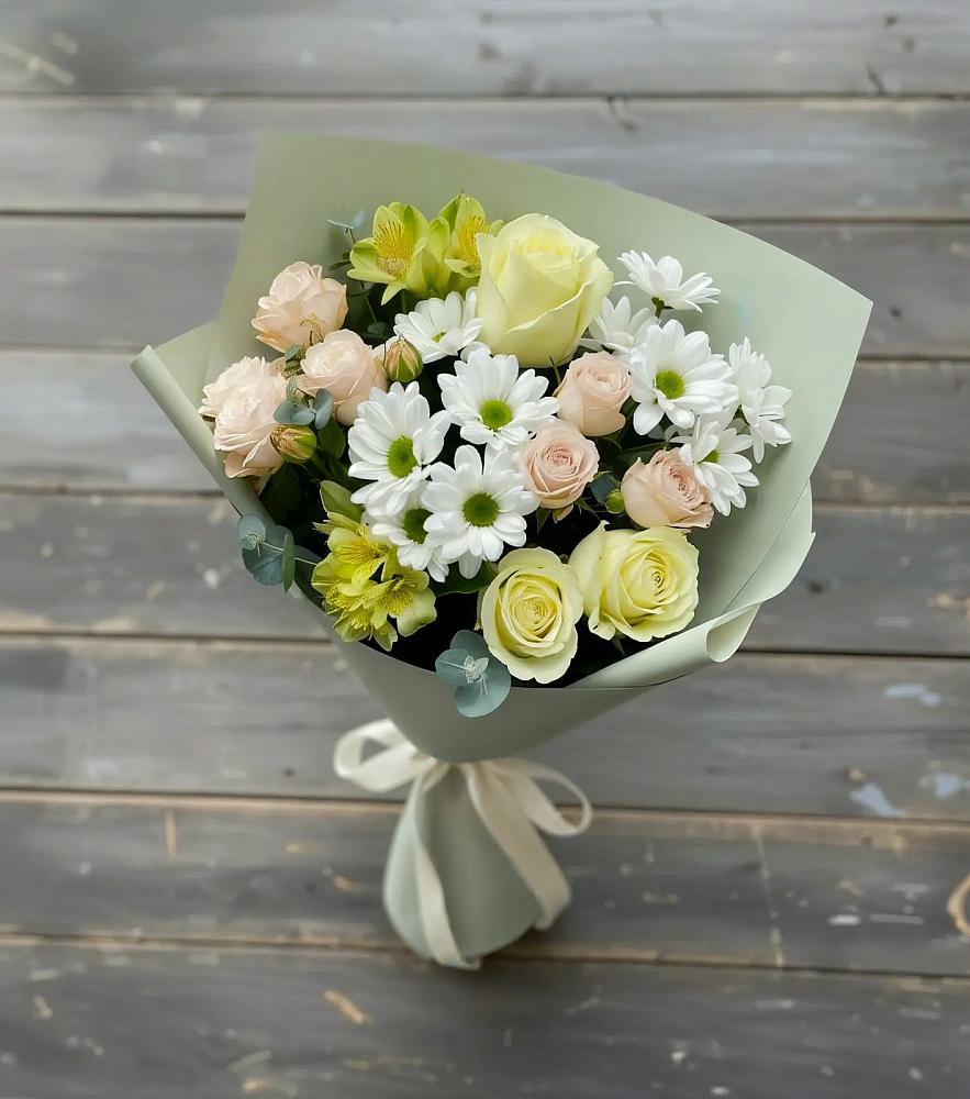 Букет цветов из: Альстромерии, Розы и Хризантемы в Касли