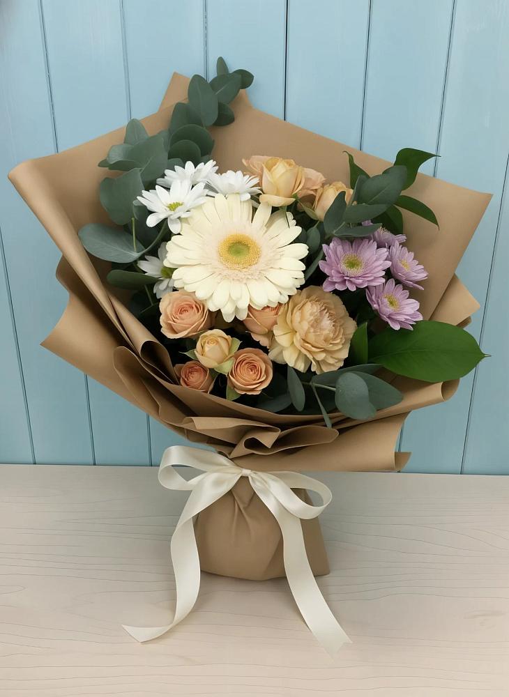 Букет цветов из: Герберы и Хризантемы в Касли