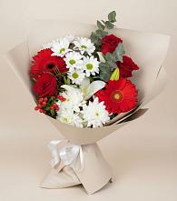 Букет цветов из:  Розы, Хризантемы, Герберы и Лилии в Касли