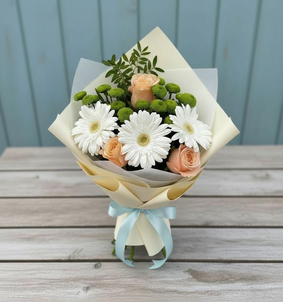 Букет цветов из: Герберы, Розы и Хризантемы в Касли