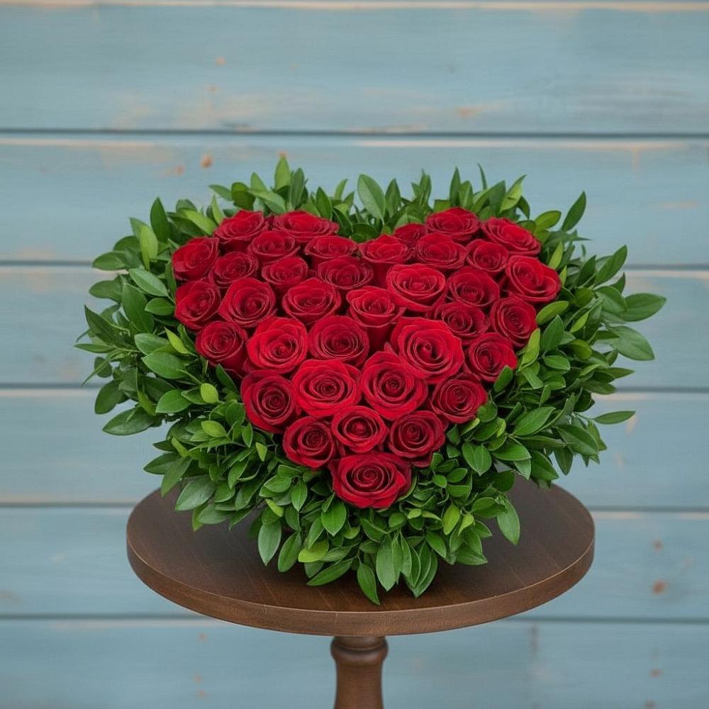 Цветочная композиция из Розы в виде сердца в Касли