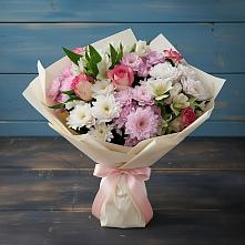 Букет цветов из:  Хризантемы, Альстромерии и Розы в Касли