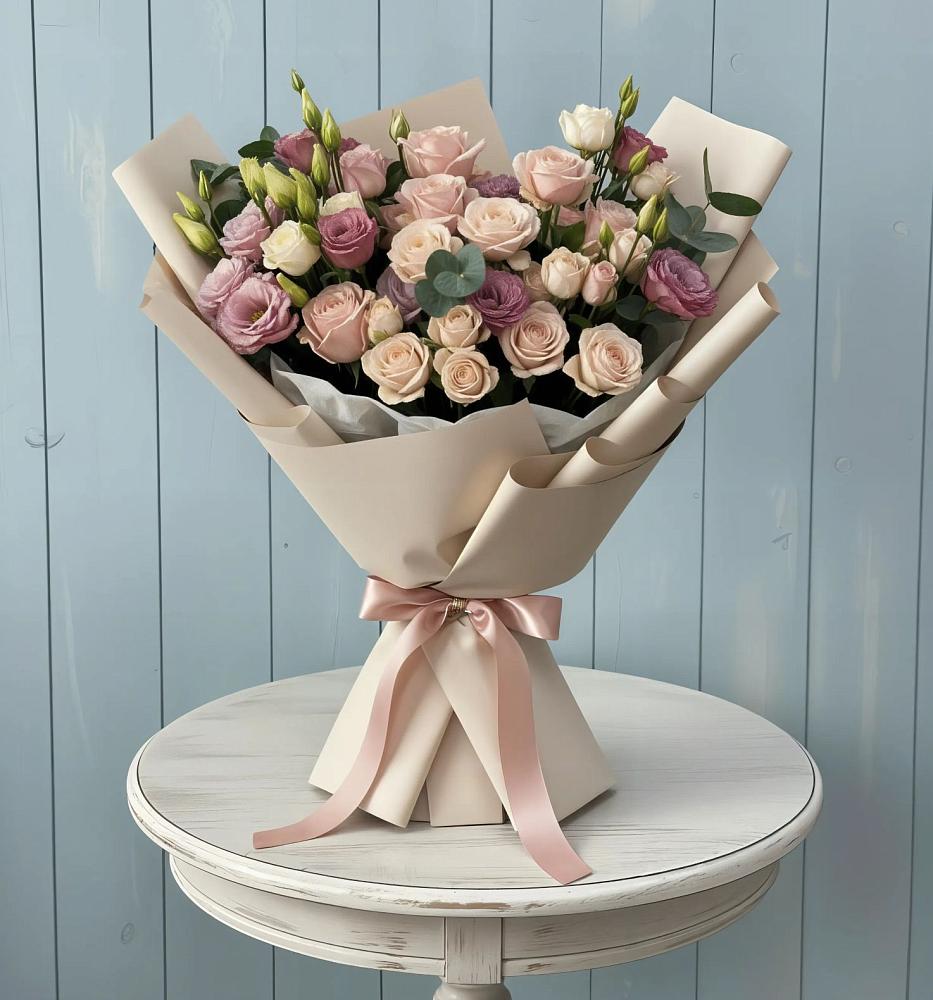 Букет цветов из: Розы и Лизиантусы в Касли