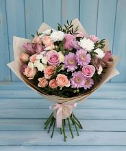 Букет цветов из:  Хризантемы, Розы и Альстромерии #REPLACE_PRED# Касли