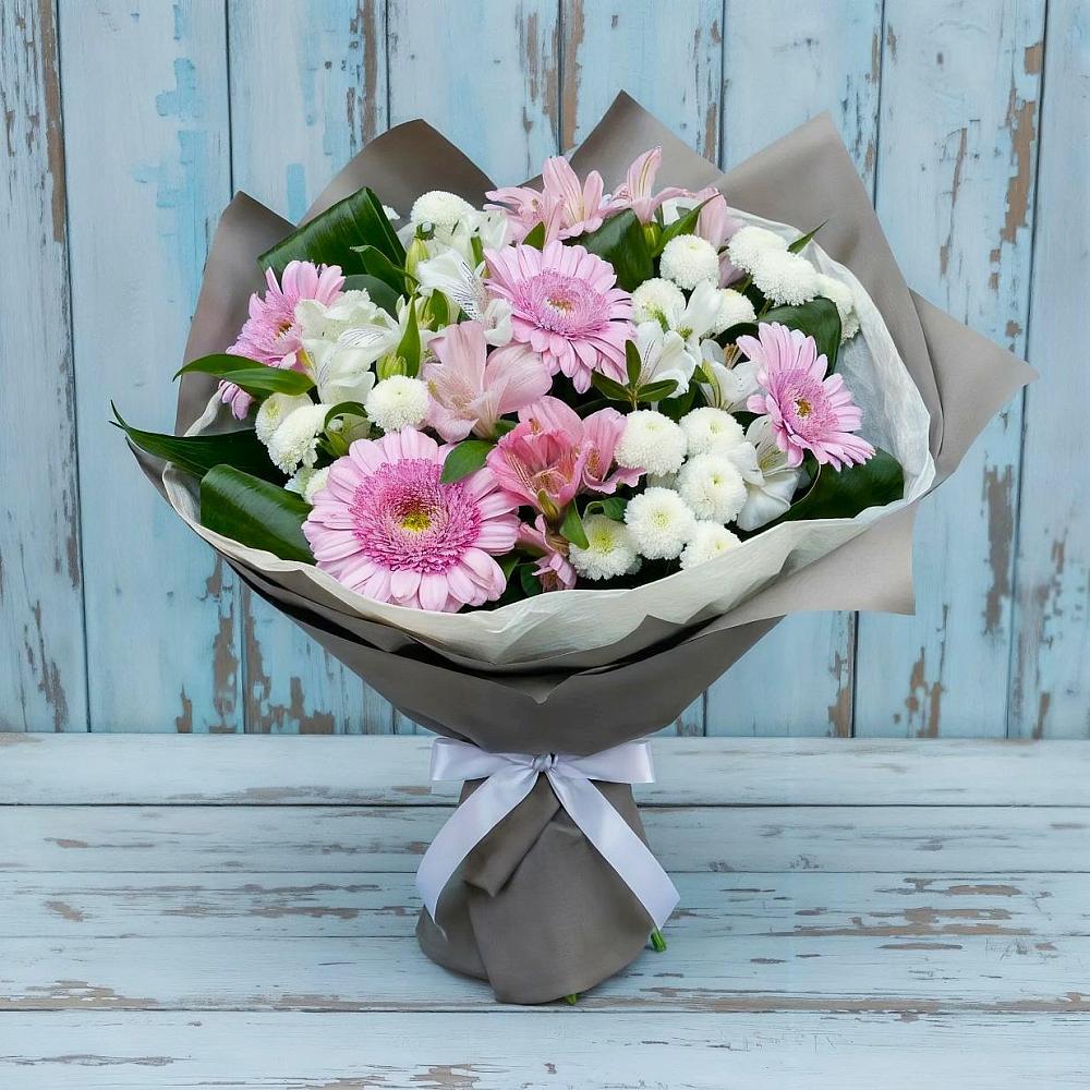 Букет цветов из: Герберы, Альстромерии и Хризантемы в Касли