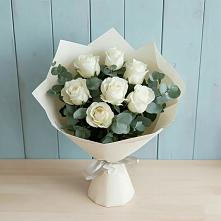 Букет Белые розы в Эвкалипте в Касли
