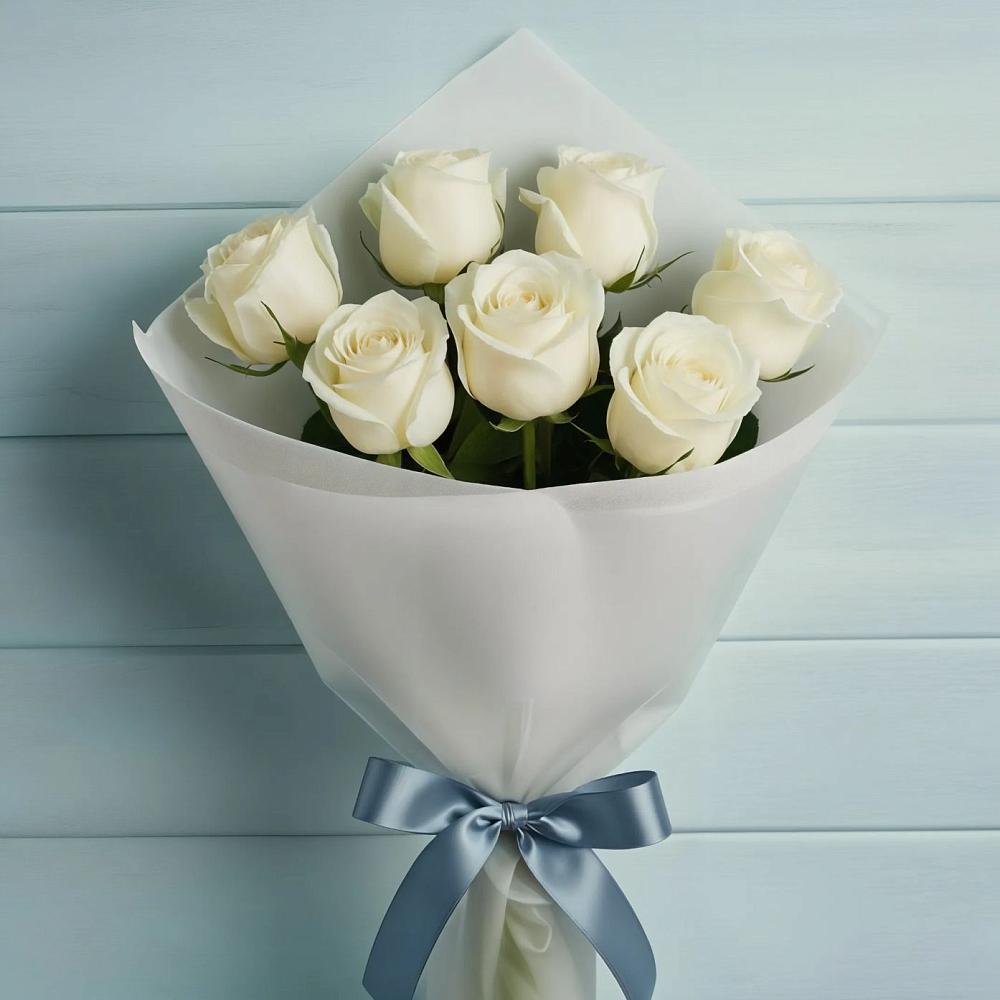 Букет 7 Белых роз Эдлесс Лав в Касли
